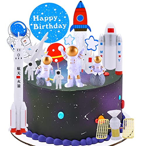 MEZHEN Astronauten Tortendeko Geburtstag Kuchen Deko Astronaut Figuren Kuchendeko Weltraum Cake Topper Happy Birthday Kindergeburtstag Torte Deko Geburtstagsparty Kuchendekoration