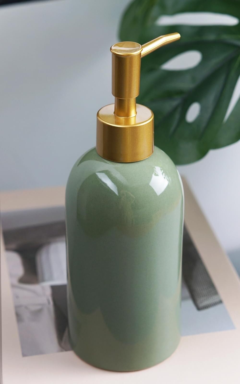 Distributeur Savon Liquide Bouteille distributrice de Savon en céramique avec Pompe Bain