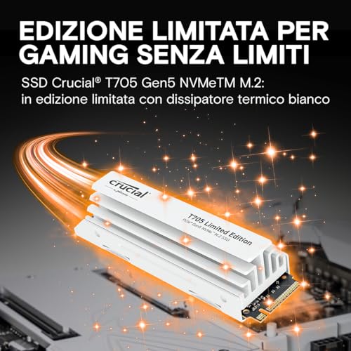 T705 SSD 2TB PCIe Gen5 NVMe M.2 Edizione Limitata SSD Interno con Dissipatore Premium Bianco, Fino a 14.500MB/s, Microsoft DirectStorage, Retrocompatibilità PCIe 4.0 - CT2000T705SSD5A - Hdd - Immagine 1