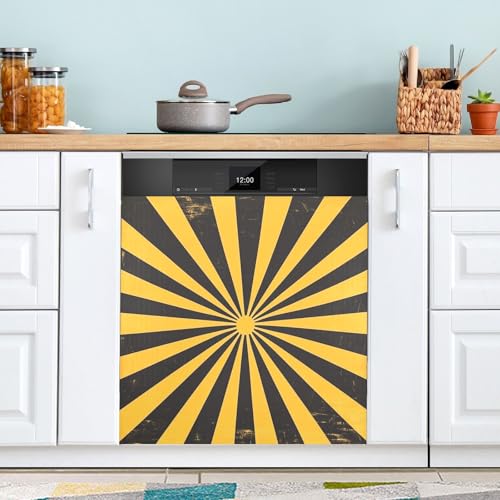 Cubierta magnética para lavavajillas, 58,42 x 66,04 cm, cubierta magnética para puerta de lavavajillas, panel decorativo para armario de cocina, nevera, lavadora, rayas amarillas y negras