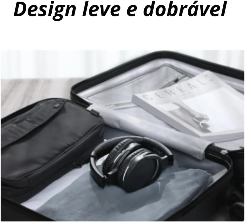 Fone de Ouvido Bluetooth 5.3 On-Ear – Headphone Sem Fio com Cancelamento de Ruído, Microfone Integrado, Ajustável e Dobrável – Ideal para Corrida, Academia, Android e iOS - Premium (Preto)