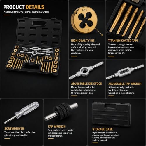 40-Piece Tap and Die Set with Carrying Case, Titanium Coated by Generic - Used condition - Image 4