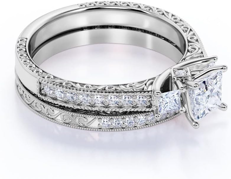 Moissanite Wedding Rings Set for Women, 925 Sterling Silver Bridal Set for Women, Total 3 CT D Color VVS2 Princess Cut Moissanite Engagement Ring