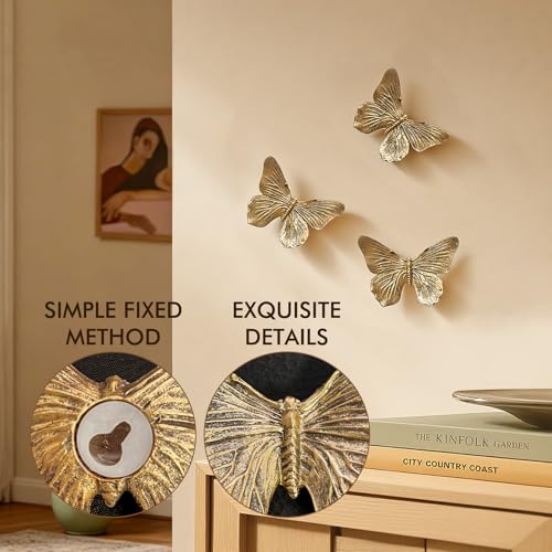 GUSFREUD 3D Butterfly Wall Decor Set – Resin Wall Decorations for Living Room, Bedroom, Garden, Yard, Outdoor and Gallery Walls - Antique Copper - Set of 3 — view 4