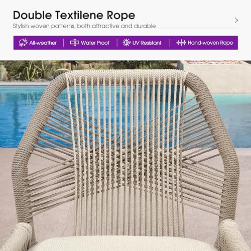 PURPLE LEAF Patio Counter Stool Set of 2 Aluminum Outdoor Barstools, Oak — view 4