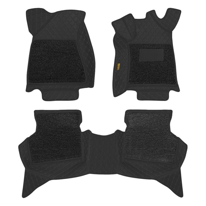 Image of Luxury 7D Car Floor Mat Full Set for Skoda Kylaq | 7 Layer Protection Mats | Luxury Leather with Noodle /Curly Car Foot Mat with Heal Pad | Anti-Skid & Waterproof (Black Black)