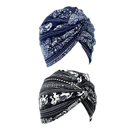 Baoblaze 2PCS Turbante De Algodão Torcido Plissado Headwrap