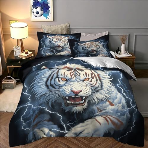 Housse de couette tigre blanc 140x200 en microfibre avec taie d'oreiller lit simple - 6