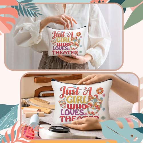 Image of 2 Pcs Theater Gifts, Makeup Bag Tote Set for Musical Drama Lovers | Retro Floral Comedy Mask Design, Cosmetic Pouch, for Woman Performers Drama Teacher Retirement Gifts
