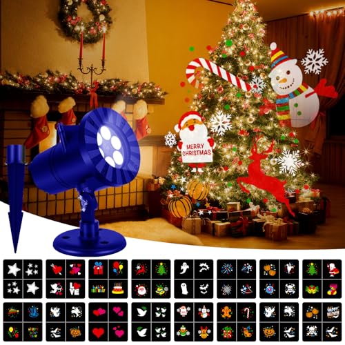 Proiettore Luci Natale da Esterno IP65, Proiettore LED con 16 Diapositive HD per Decorazioni Natalizie, Halloween, Pasqua e Feste, Alta Luminosità per Interno ed Esterno, Facile Installazione