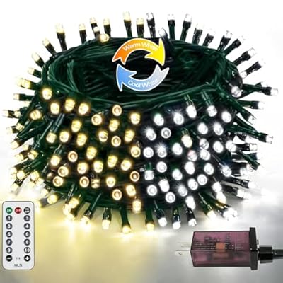 82FT 200 LED Color Changing Christmas String Lights with Remote & Timer & Memory Function, 9 Lighting Modes Waterproof Fairy String Lights for Xmas Tree Holiday Party Garden (Warm White & Cool White)