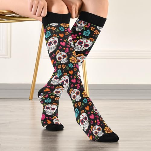 Image of Wusikd Pirate Skulls Compression Socks for Women and Men Circulation Cute Long Socks for Athletic Running 1