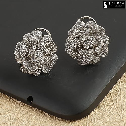 Auraa Trends Rhodium Plated American Diamond Zircon Earring Set For women and Girls AT-360 - Image 3