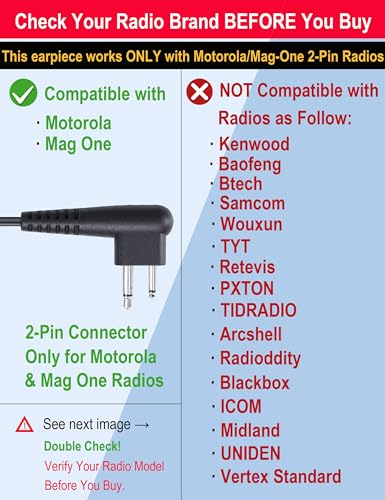 Image of commountain Earpiece Compatible with Motorola Radios R2, CP100D, CP200D (Pack of 2)