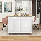 HomVent Kitchen Island, Kitchen Cart Storage Cabinets with Locking Wheels,Breakfast Bar Table, Porta