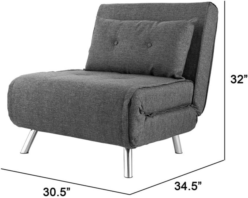 Pemberly Row 35" Convertible Velvet Sofa Futon Bed, Gray Upholstery, Lumbar Pillow with Button Tufting, Durable Wood Frame, Angled Metal Legs, Compact Sleeper for Living Room or Small Spaces
