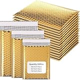 Yeyeplum 100 Pack Valentine's Day Gift Wrapping Bubble Mailers 3 Sizes Metallic Bubble Envelopes Waterproof Self Sealing Bags for Spring Back to School Packing Small Business(Gold,Metallic)