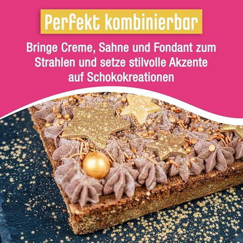 DECOCINO Glitzerschnee gold - essbarer glitzer Schnee, funkelndes Highlight, gold, Ideal für Kuche, Torten, Cupcakes, Muffins, Waffeln, Dessert, backfest