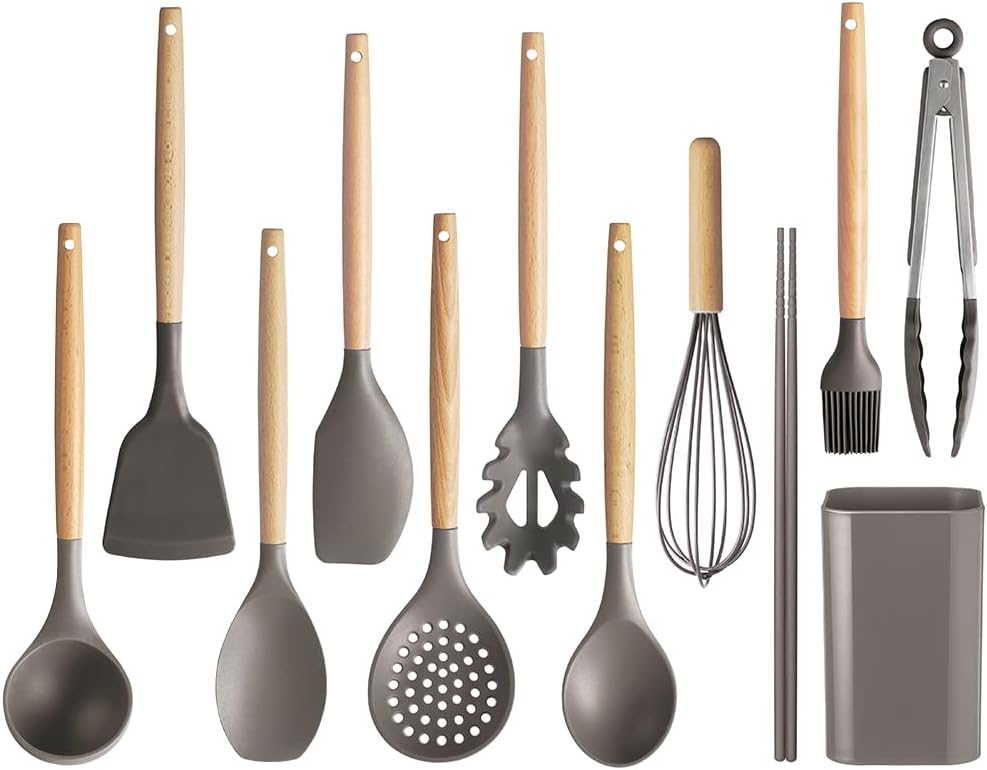 Iris Ohyama KT-11SS Whisk, Kitchen Tools with Stand for Easy Storage, Durable Silicone Material, Won't Scratch Pots and Pans, Even When Rubbed, Makes Throwing More Neat, Spatula, Ladle, Tongs, Gray