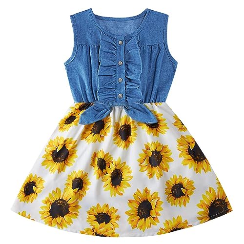 Enlifety 2-8T Little Girls Dress Sleeveless Denim Top Summer Dresses Cowgirl Outfits