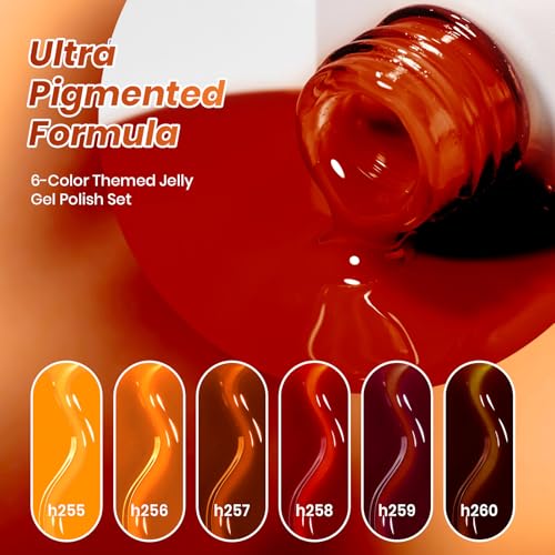 Image of Beetles Jelly Tortoise Nail Gel Polish Set| 6 Transparent Summer Colors Brown Amber Orange Caramel Dark Red Pumpkin Sheer Gel Nail Polish|Soak Off UV LED Nail Art DIY Salon at Home Tortoiseshell Jelly