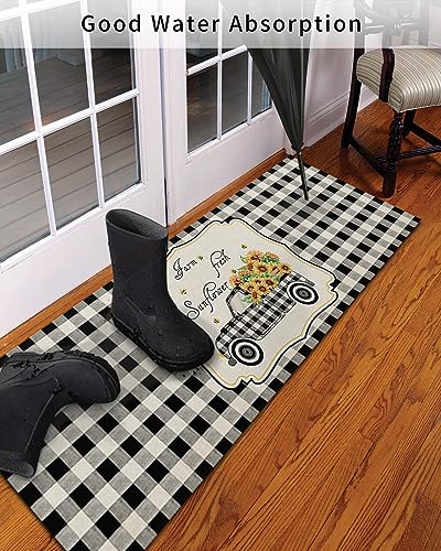 Front-Door-Mat-Farmhouse-Sunflowers-Truck-Black-and-White-Plaid-Indoor-Outdoor-Entrance-Doormat-Washable-Floor-Mats-for-Front-Door-Bathroom-Kitchen-Runner-Rugs-24×71-Inch Front Door Mat Farmhouse Sunflowers Truck Black and White Plaid Indoor Outdoor Entrance Doormat Washable Floor Mats for Front Door Bathroom Kitchen Runner Rugs 24×71 Inch