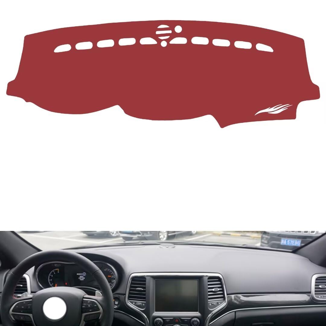Leather Dash Board Cover mat Compatible with Jeep Grand Cherokee 2011-2021，Anti-Slip,Sun Protection Dashboard Cover-red