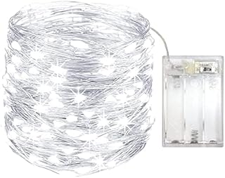 OEMG 40ft/12m Fairy Lights Battery Operated 3 Modes Waterproof 120 Mini LEDs 3 AA Battery Powered Silver Wire White Led String Lights for Bedroom Wedding Party Indoor Holiday Christmas Decoration