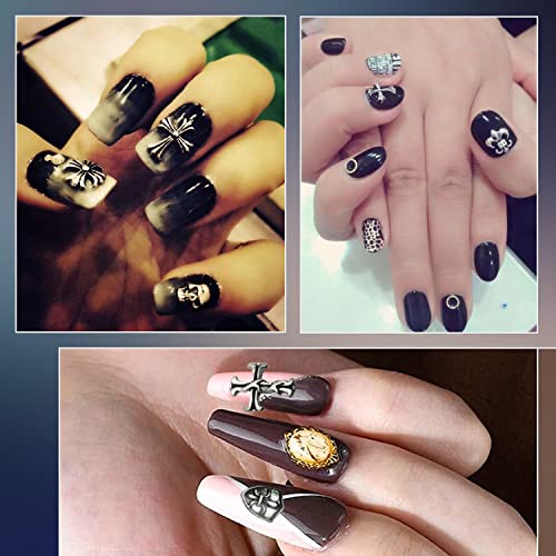 Camlo 3D Cross Nail Art Charms Vintage Silver Metal Chrome Punk Gothic Crosses Stars Hearts Mixed Styles For Manicure Craft Diy Nail Art Decorations #TOP3