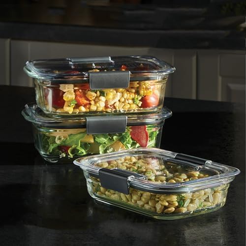 Rubbermaid Brilliance Glass Food Storage Containers, Assorted Sizes, Set of 9, BPA-Free, Leak-Proof, Clear - 1