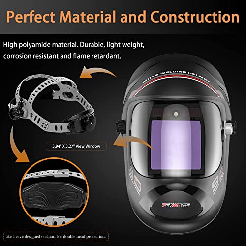 Tekware Auto Darkening Welding Helmet, Ultra Large Viewing Screen True Color Welder Helmet, 4 Arc Sensor Welding Hood, Lightweight Hemispherical 4C Lens Welding Mask, Variable Shade 4~5/9-9/13 #TOP6