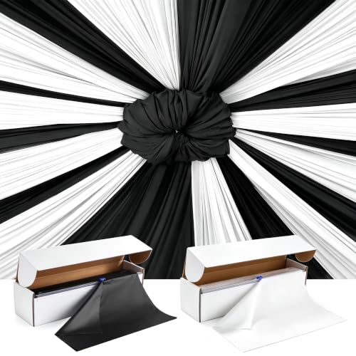 Kochorie 2 Rolls 54'' x 100’ Halloween Tablecloth Roll Black & White Solid Color Table Cover with Slide Cutter Disposable DIY Party Supplies for Stage Backdrop Curtains Ceiling Wall Drapes