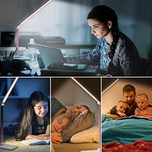Jostic Led Desk Lamp With Wireless Charger, Usb Charging Port, Desk Lighting With 10 Brightness, 5 Color Modes, Dimmable Eye Caring Reading Desk Lamps For Home Office, Touch Control, Auto Timer, Pink #TOP6