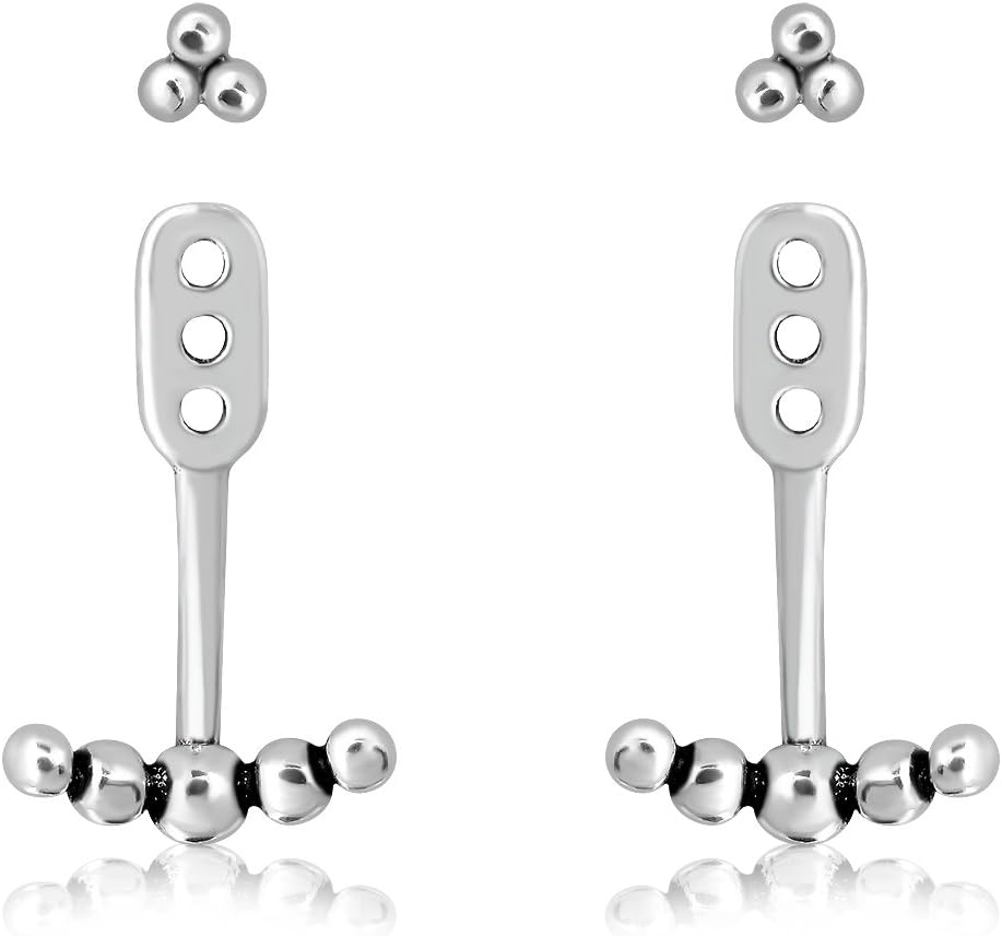 WithLoveSilver 925 Sterling Silver Ball Love Knot Rope Ear Jacket Stud Earrings - Image 4