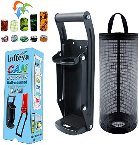 laffeya Can Crusher 16oz, Bottle Opener, Aluminum Can Crushers, Eco-Friendly Can Crusher Wall Mounted Soda Beer Smasher Recycling Tool (16 oz, Black)
