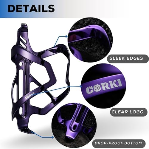 Corki Cycles Heavy Duty Bike Water Bottle Holder, Lightweight Aluminum Cage Shockproof Design for Road Mountain Gravel Bikes, Holds 18-30 oz, 1-Pack Purple — view 5