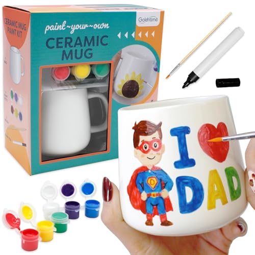 goldentime DIY Mug Painting Kit for Adults & Kids Includes Blank Ceramic Mugs to Decorate, Paintable Mugs, and Painting Supplies– Paint Your Own Mug for Mother's Day Father's Day!