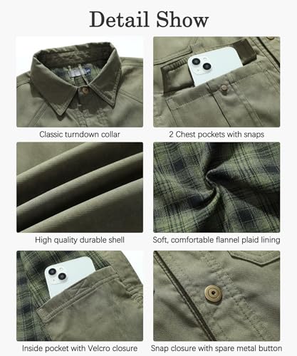 Zaitun Men's Flannel Lined Shacket Jacket Plaid Brushed Lining Cowboy Western Twill Outdoor Shirt Jacket - Image 6