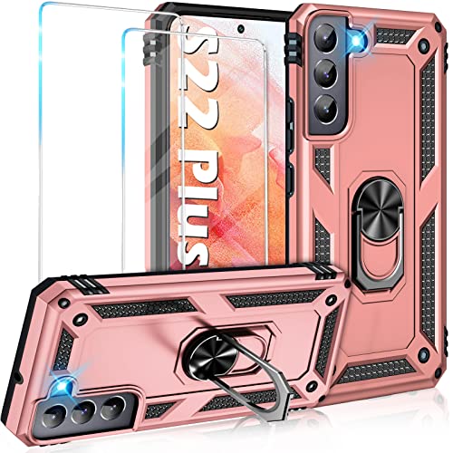 Vaki for Samsung Galaxy S22+ Plus 5G Case with Built in Screen Protector Military Grade Hard Rugged Cover Heavy Duty Armor Galaxy S22 Plus Phone Cases with Metal Ring Kickstand Shockproof Sliver