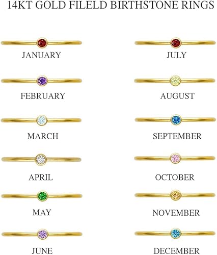 Miniatura 6 de Bonitos anillos de piedras preciosas chapados en oro de 14 quilates, apilables, anillos de piedra natal para mujer, anillos de oro delicados, anillo