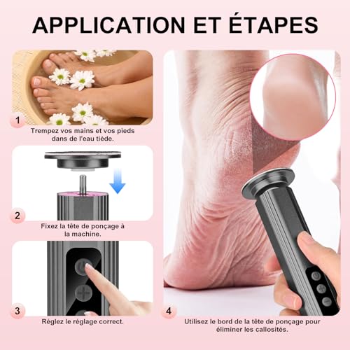 Rapeuse pieds electrique 2 en 1 avec 9 vitesses et ecran LCD gris