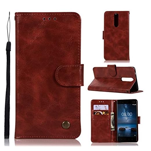 PROTECTIVECOVER+ / Compatible with for Nokia 8 Retro Koppar Spänne Crazy Horse Horizontal Flip PU Läderfodral med Hållare & Kort Slots & Wallet & Lanyard, Mode mobiltelefon fodral skydd i