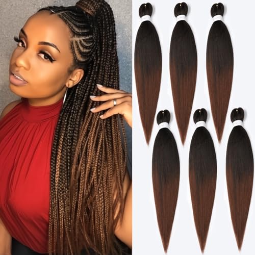 Braiding Hair Extensions 26Inch Pre stretched Braiding Hair Hot Water Setting Synthetic Hair Pre Stretched Crochet Ombre Braids Hair Yaki Texture(26 Inch,6 Packs,1B/30#)
