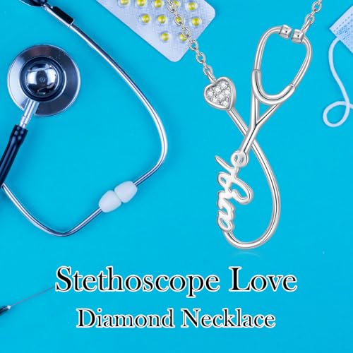 LWXIE Diamond Stethoscope Necklace for Nurse Sterling Silver Stethoscope Pendant for Doctor 925 Silver Stethoscope for Women by LWXIE - Used condition - Image 5