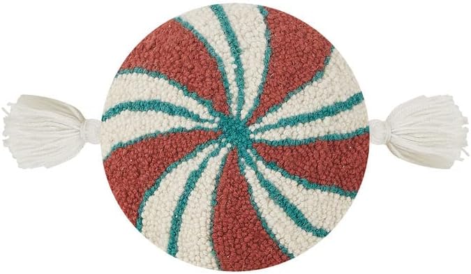 Peking Handicraft Yummy with Tassels Hook Pillow, 9-inch Diameter, Round, Wool, Cotton Velvet, Christmas, Home Décor, Holiday Tradition