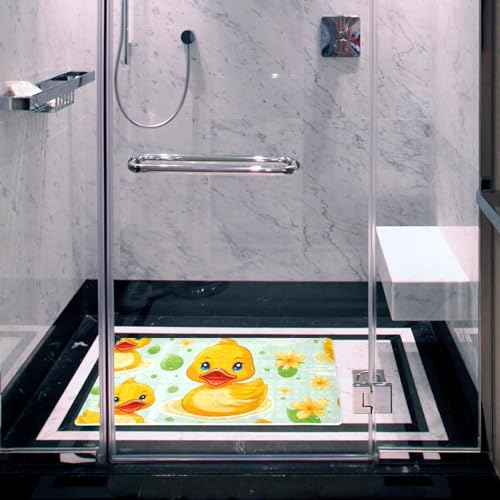 Tapis de bain antidérapant extra long en PVC jaune avec ventouses