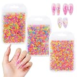3 Stück Nagelkunst Glitzer Pailletten Set,Mini Glitzerpulver Set,3D Klare Ultradünne Nagelkunst,Durchbrochen mit Fünfzackige Sterne Runde und Herzen,Nageldekoration für Frauen (Fluoreszenz)