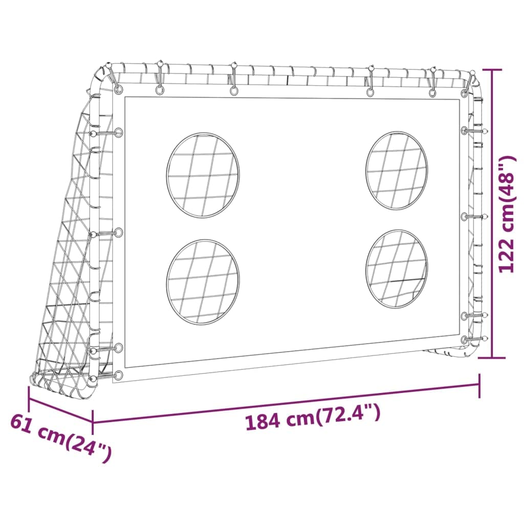 vidaXL Portería con Red de Entrenamiento para Juegos de Futbol con Pared de Puntería Portátil Interiores Exteriores Acero 184x61x122 cm