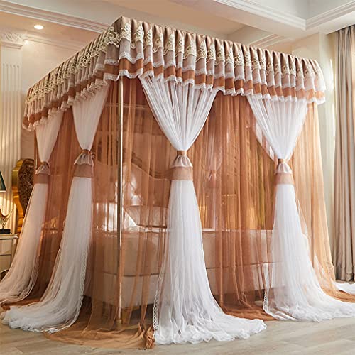Scmty Princess Royal Luxurious Thicken Double-Layer Mosquito Net With Dustproof Top Cover For Girls Women Wedding Boys Bed Canopy Home Decoration (Coffee, California King) #TOP5