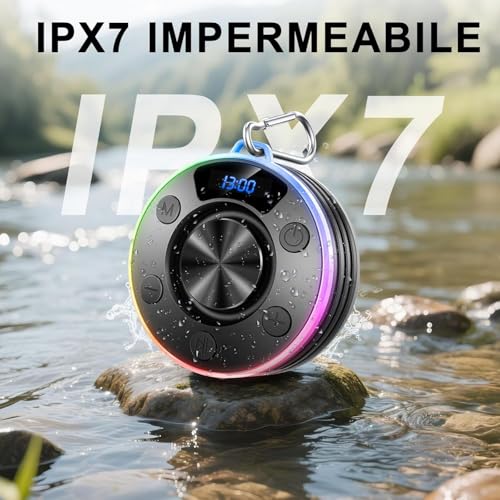 Image of Shower Bluetooth Speaker, IPX7 Waterproof Portable Bluetooth Speakers with Suction Cup, Digital Display, Stereo Sound Rich Bass,Hook Clip,Built-in Mic, Wireless Shower Speaker, Blue